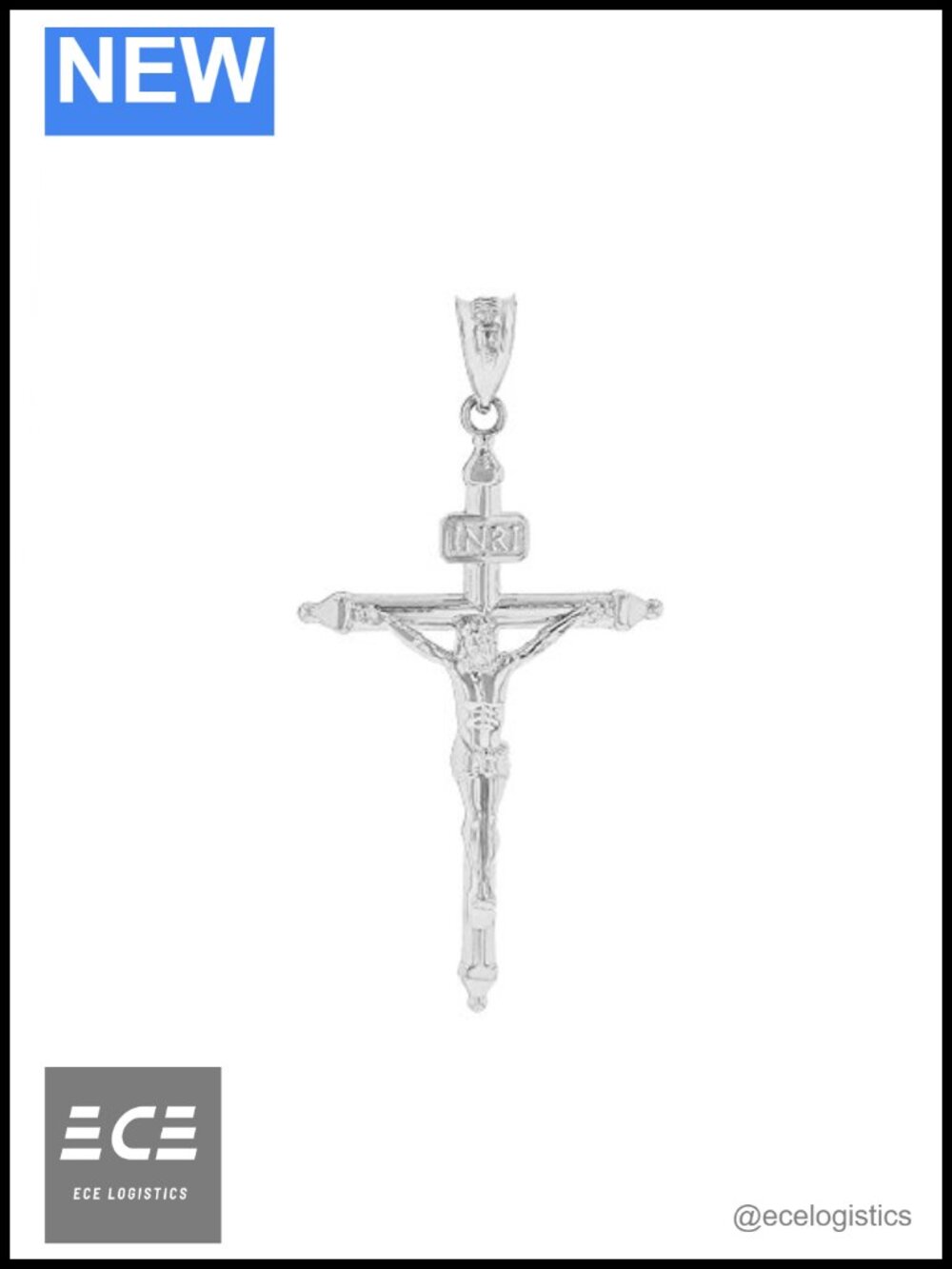 925 Sterling Silver Passion Cross INRI Crucifix Pendant 1.7" Religious Jewelry